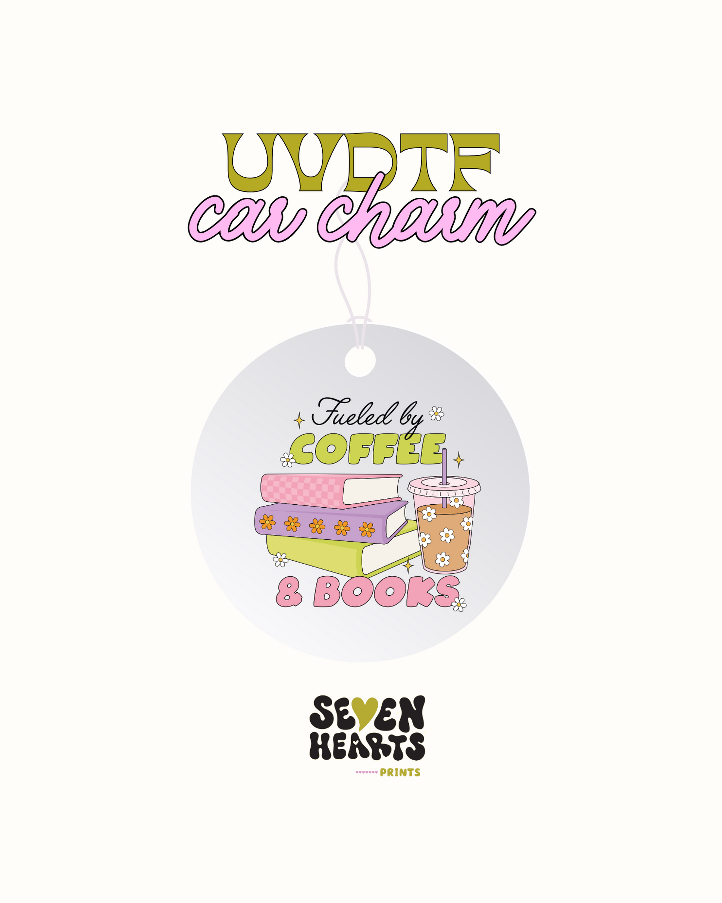 Fueled by coffee and books-  Car Charm Decal UVDTF