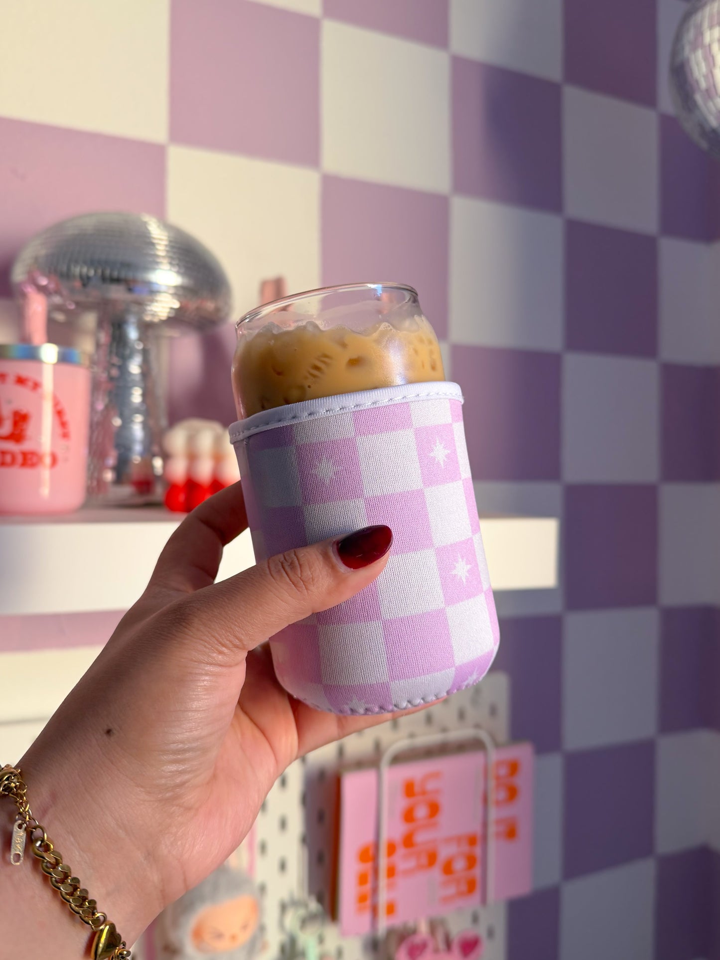 Lilac Checkered - Coffee sleeve