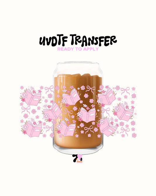 Pink flowers bows and books - UVDTF Wrap