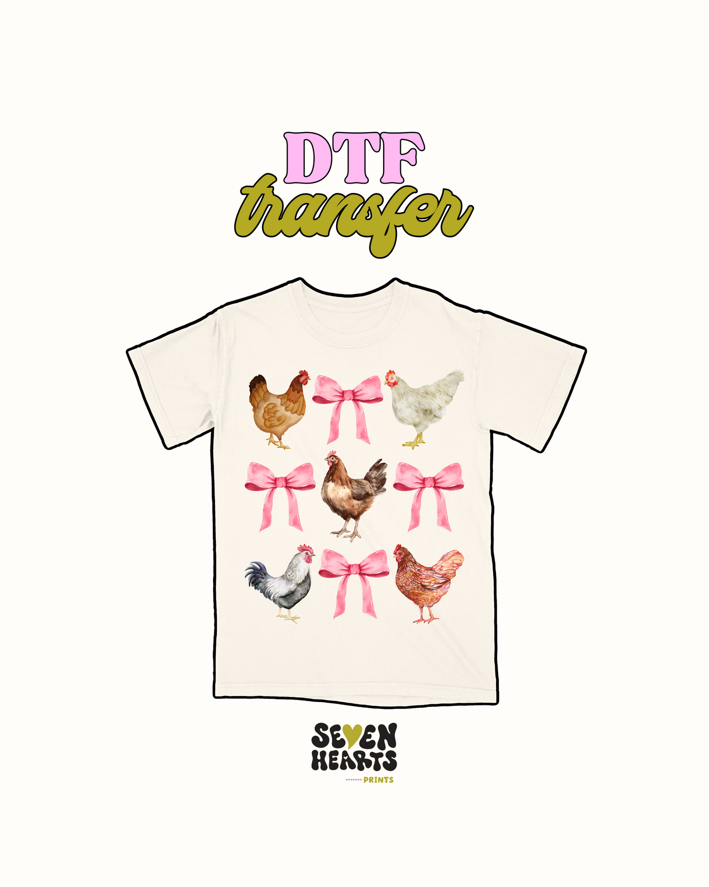 Chicken and bows- DTF Transfer