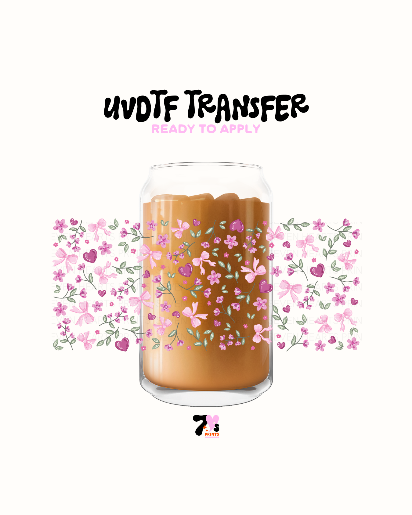 Pink hearts and bows with flowers - UVDTF Wrap