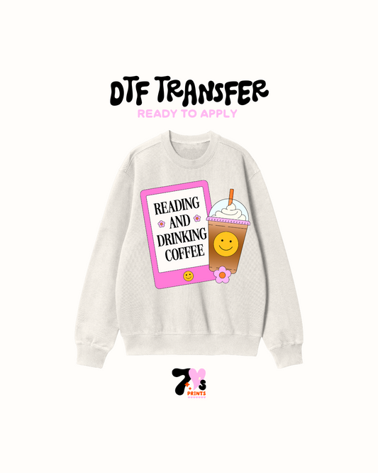 Reading and drinking coffee - DTF Transfers