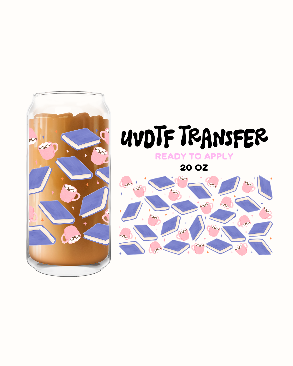 Hot Chocolate and Books - UVDTF 20oz Cup Wrap