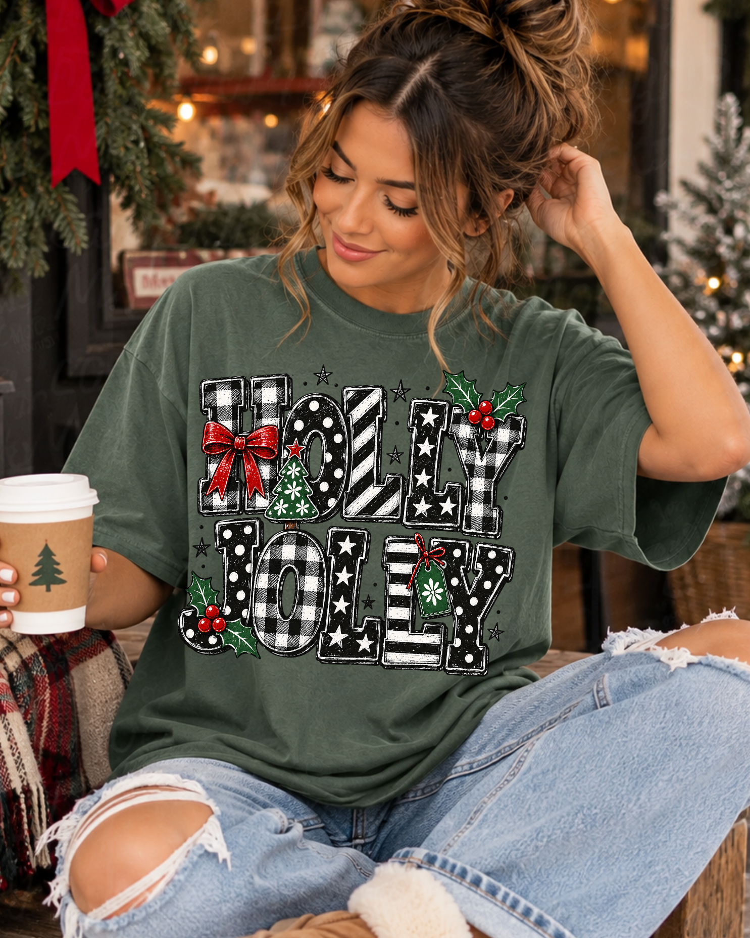 Holly jolly black and white - DTF Transfers