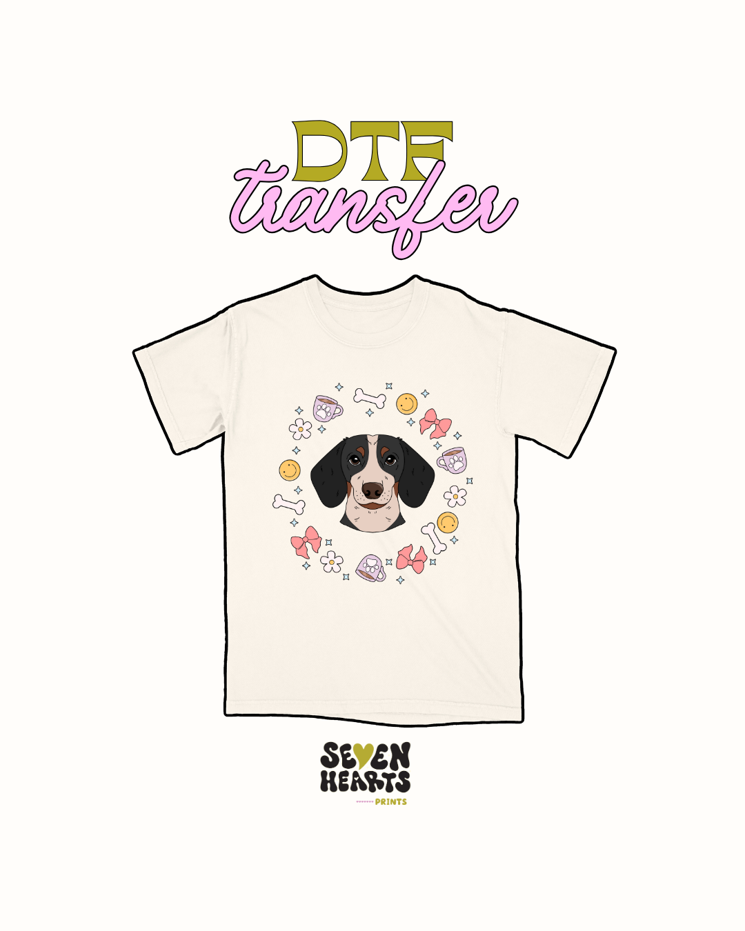 White and black Russell dog - DTF Transfer