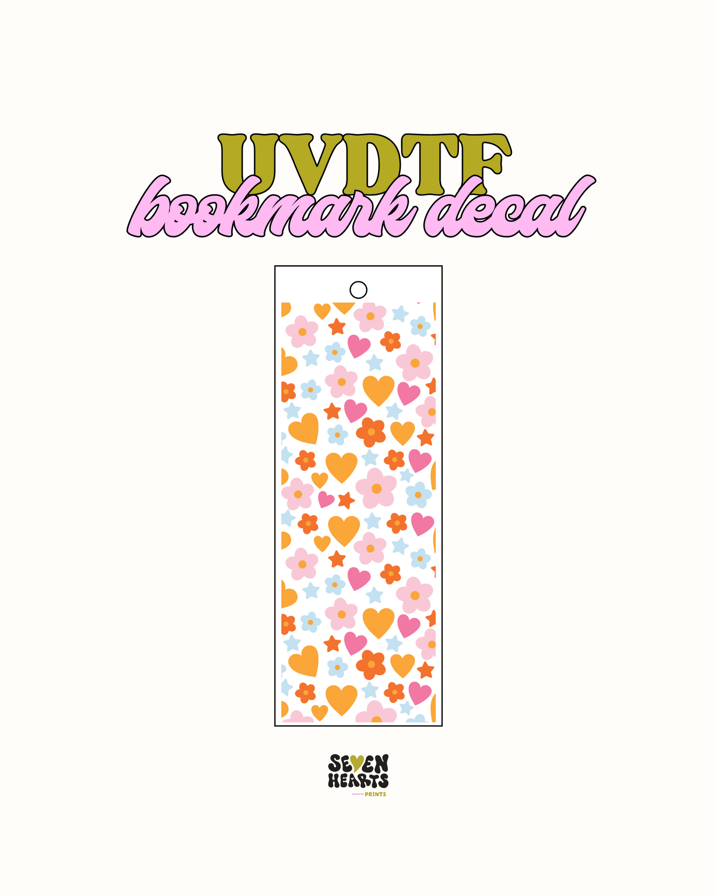 Retro hearts and flowers - UVDTF Bookmark Decal