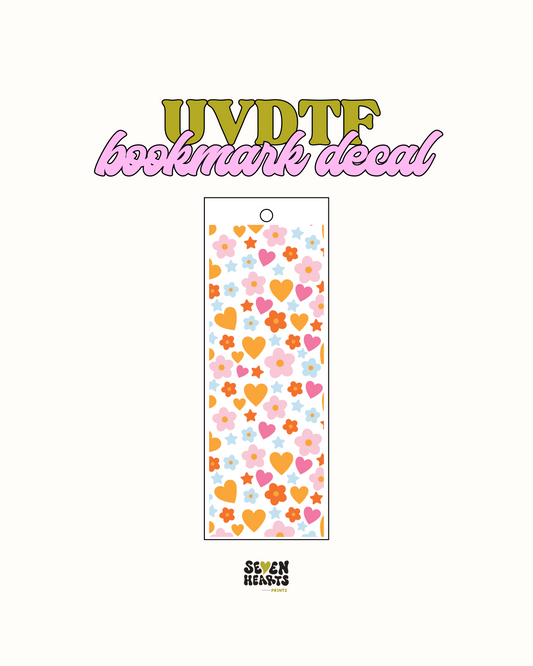 Retro hearts and flowers - UVDTF Bookmark Decal