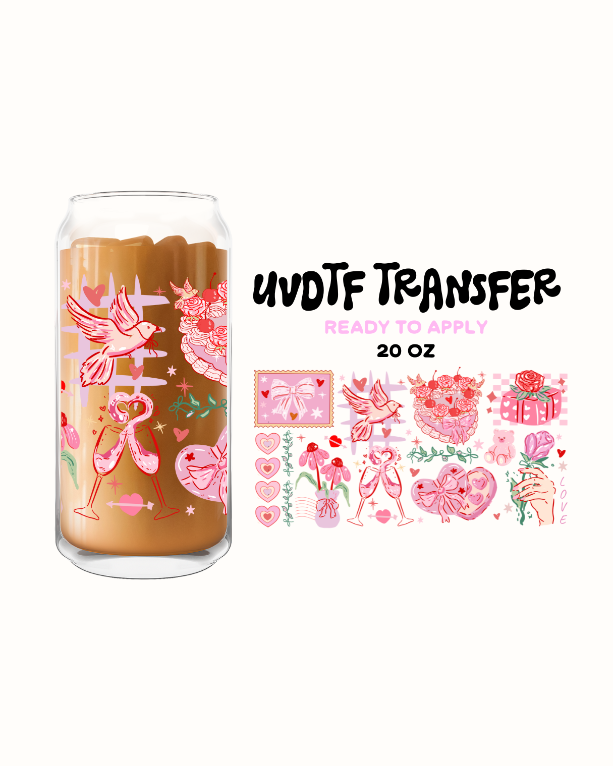 Hearts and flowers cakes - UVDTF 20oz Cup Wrap