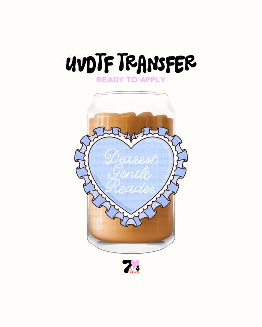 Dearest Gentle Reader Heart (Blue) - UVDTF Decal
