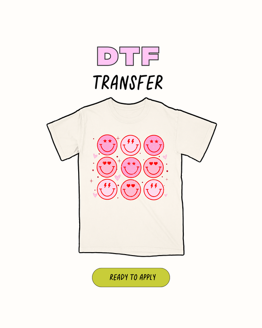 Pink Happy face - DTF Transfer