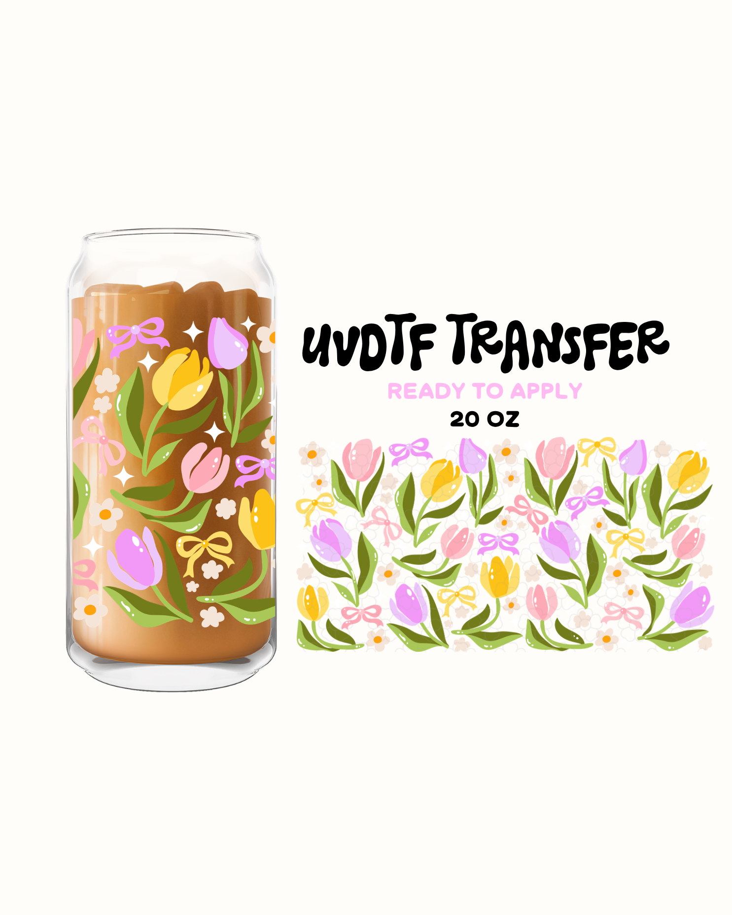 Flowers and  purple bows - UVDTF 20oz Cup Wrap