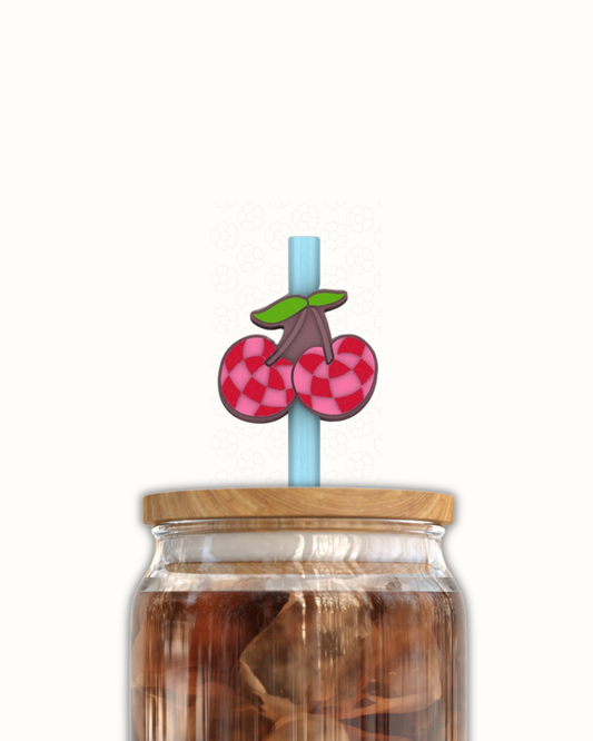 Cherry Checker 3D Straw Topper