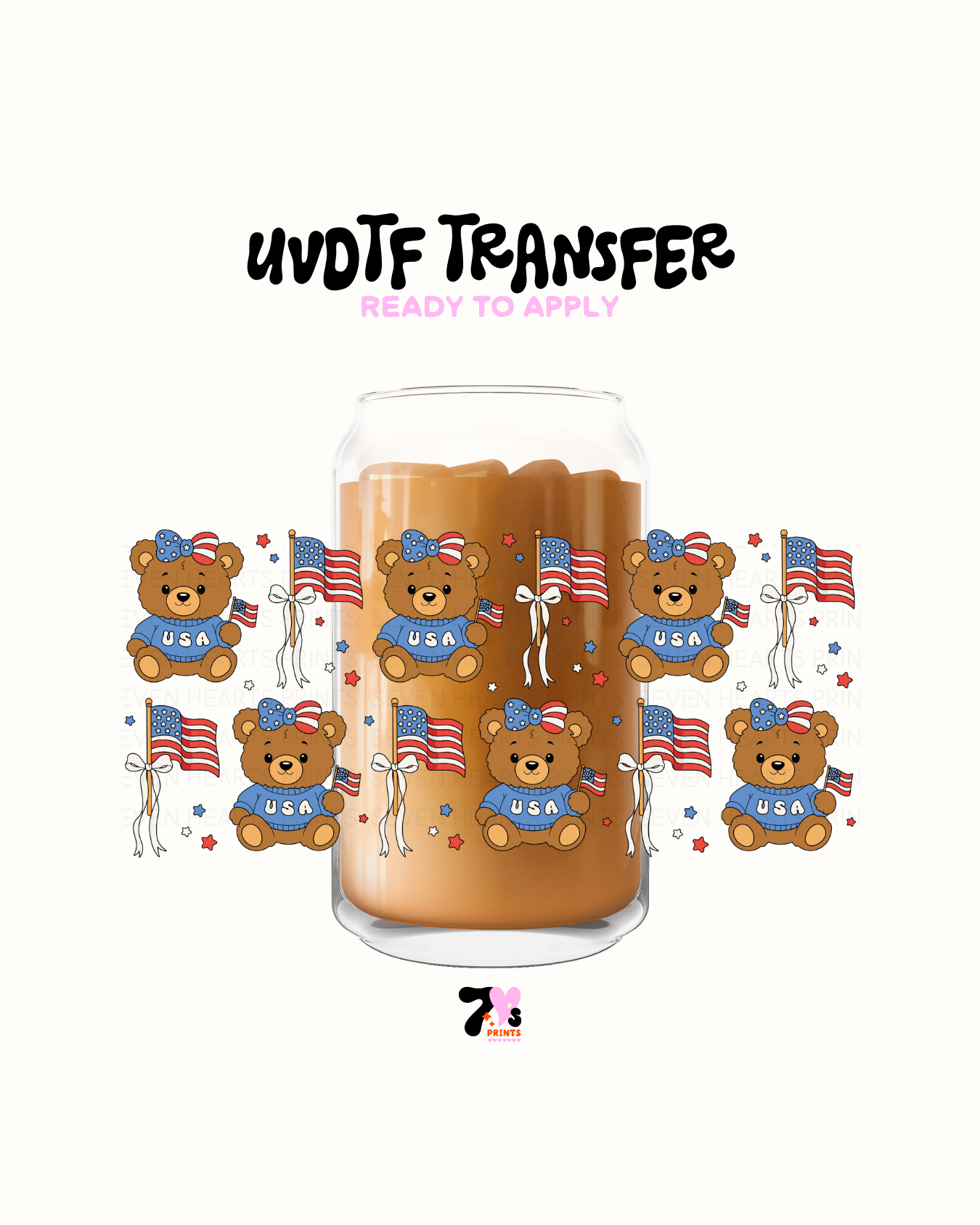 Teddy bear Fourth of July - UVDTF Wrap