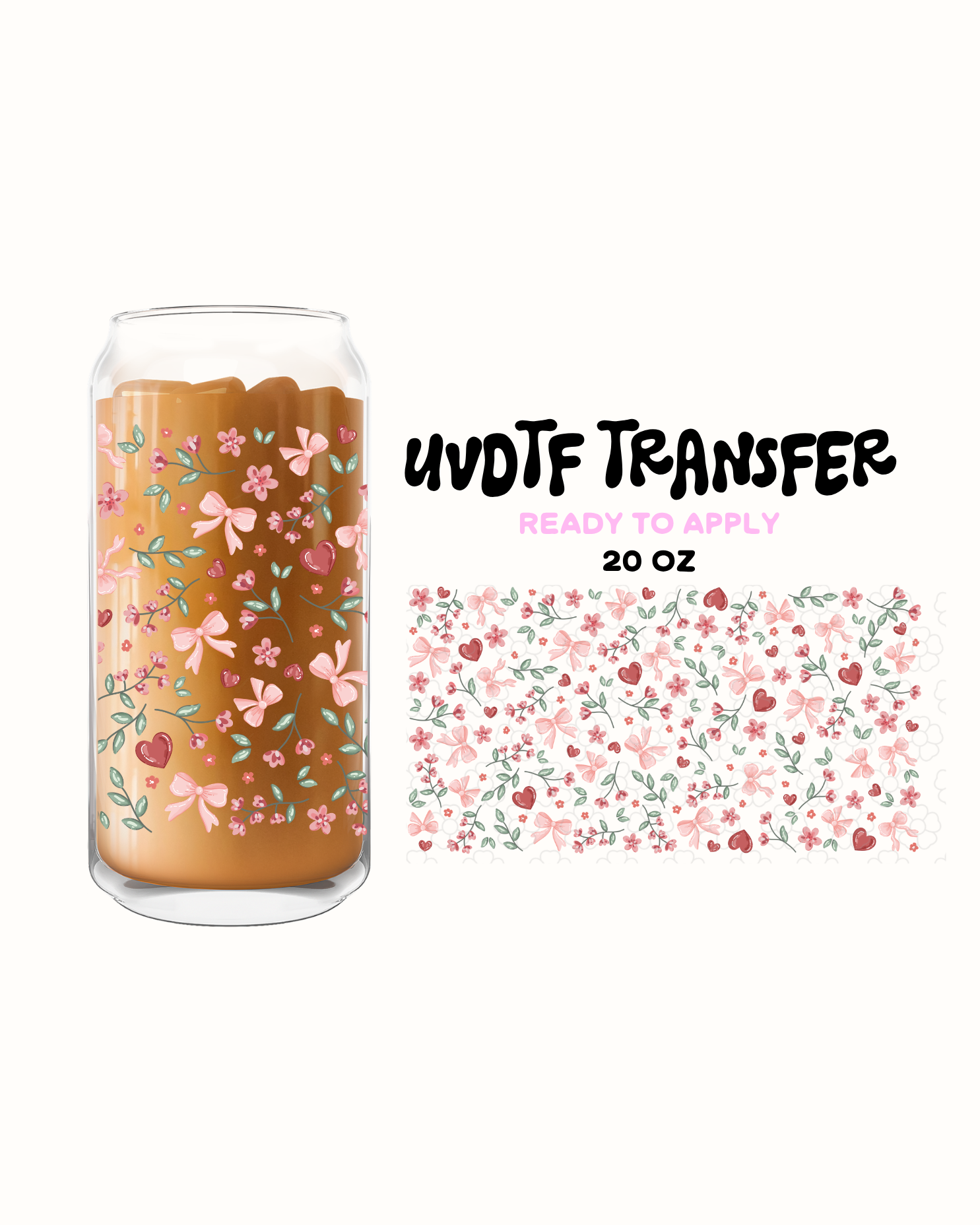 Roses and hearts cute  bows - UVDTF 20oz Cup Wrap