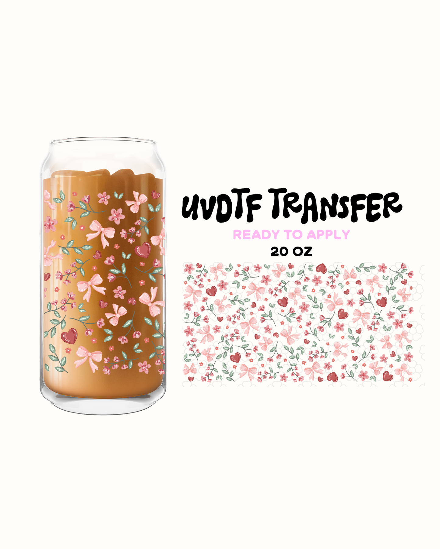 Roses and hearts cute  bows - UVDTF 20oz Cup Wrap