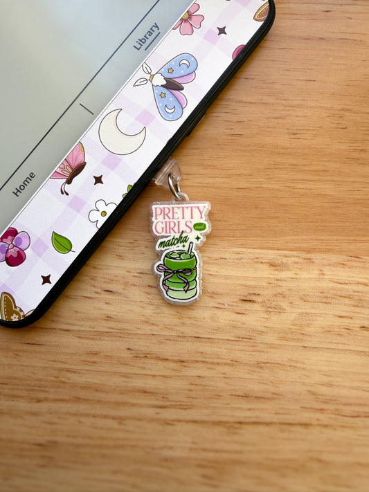Pretty girl drink matcha Kindle Charm Set of 4