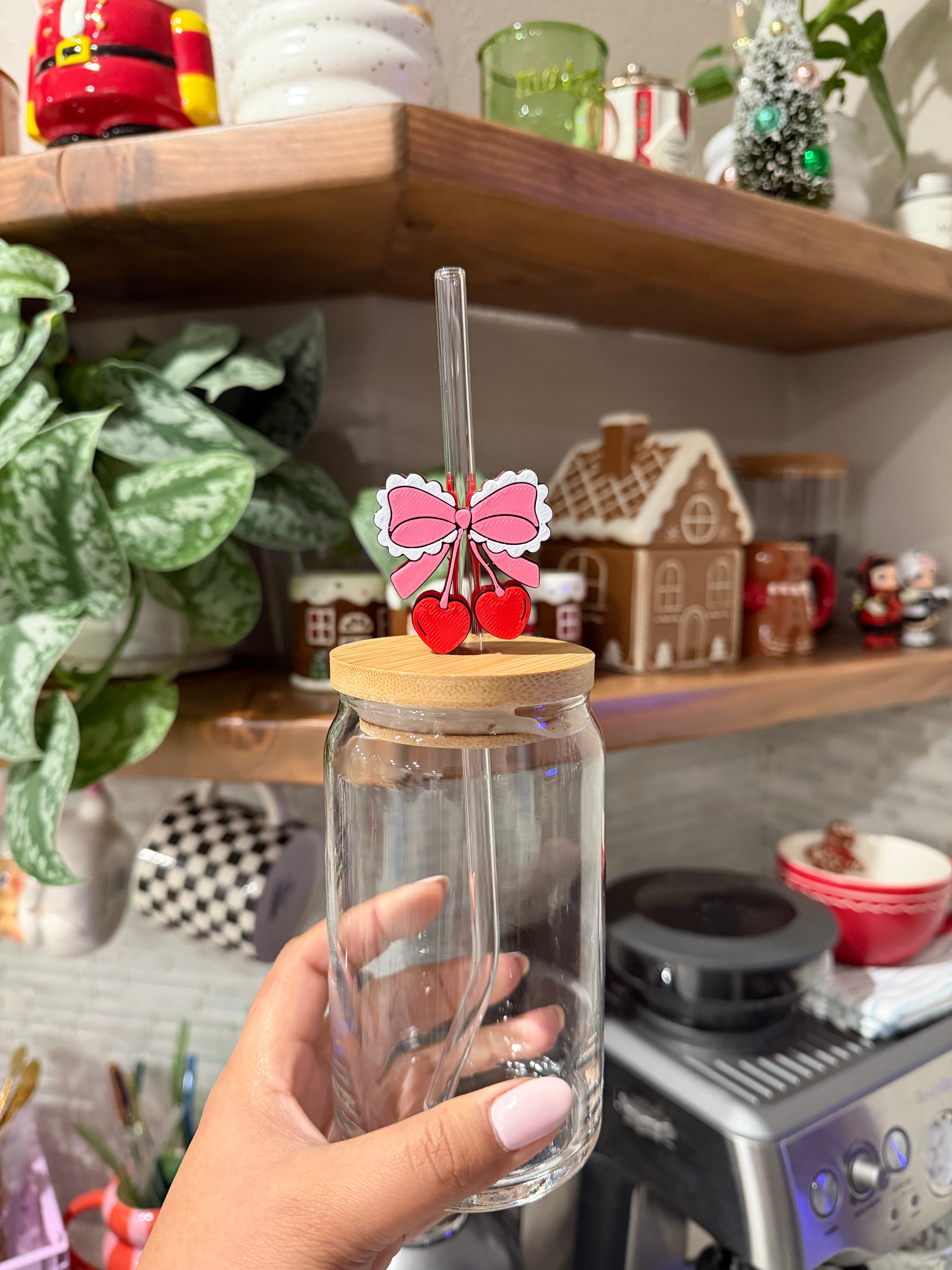 Cherry Bow 3D Straw Topper (Regular Straw)