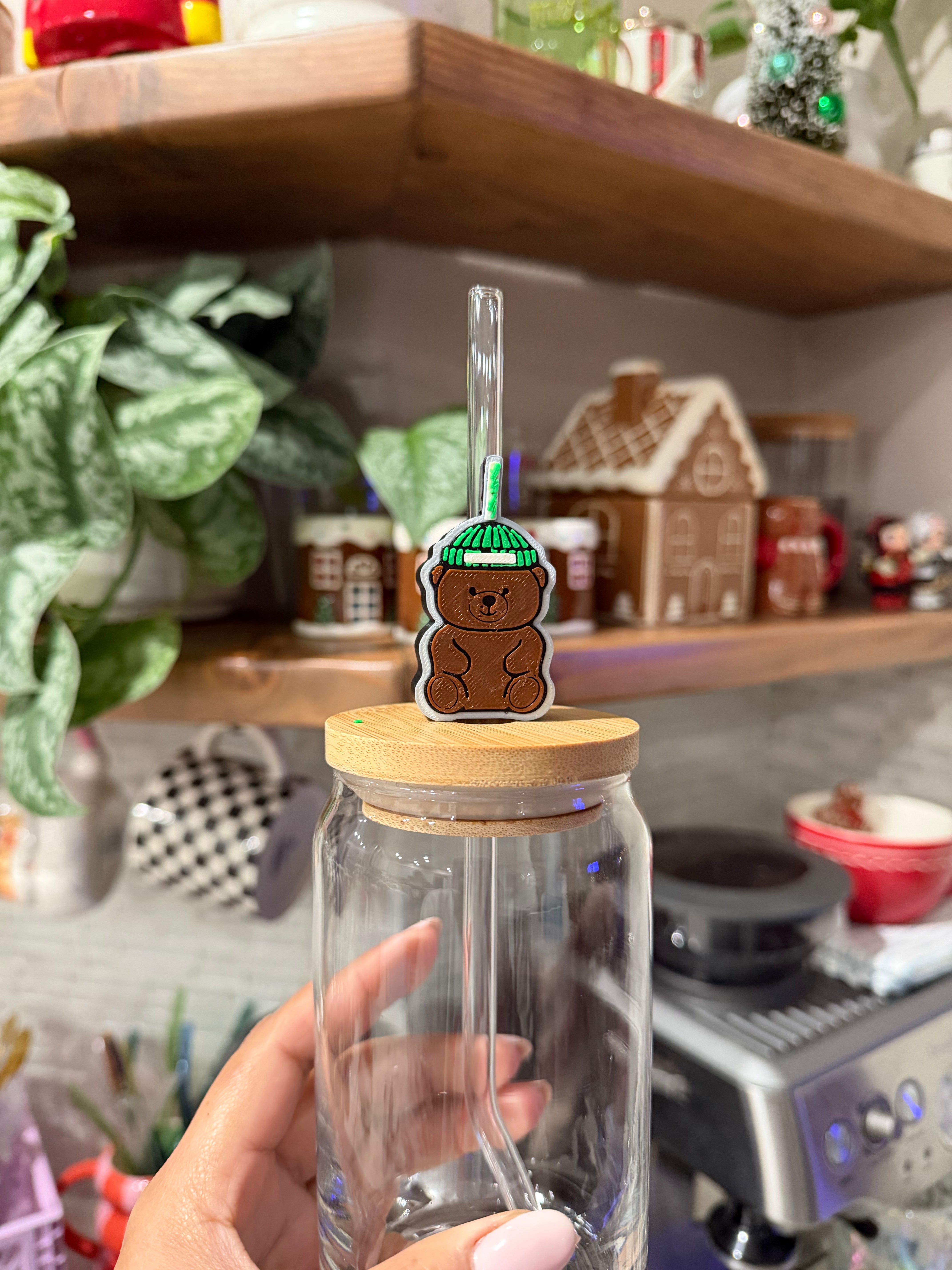 Cute Bear Bow 3D Straw Topper (Regular Straw)