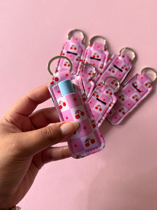 Cherry Checkered - Chapstick Case Keychain (Set of 4)