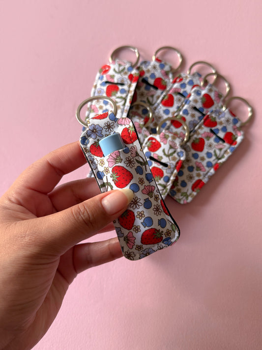 Strawberries and Blueberries - Chapstick Case Keychain (Set of 4)