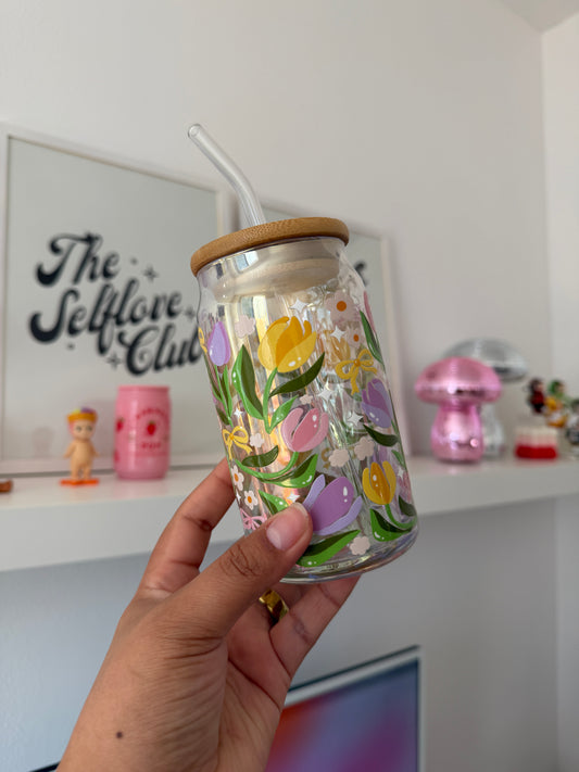 Flower Iridescent 16oz Glass Cup